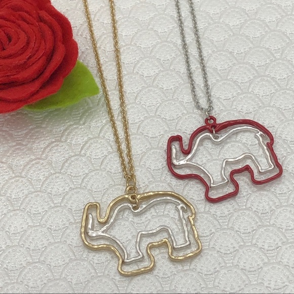 🌼 Elephant Outline Necklace Elephant Necklace Elephant Necklace Necklace - Picture 1 of 2